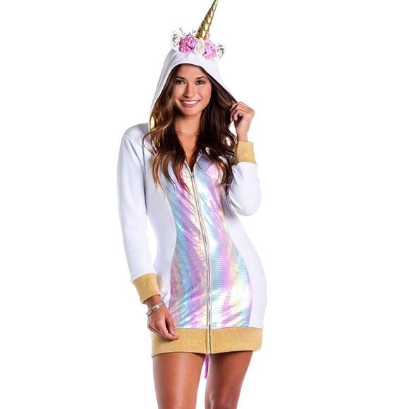Tipsy Elves Unicorn Sweater Dress, Gold Trim Pink Tail, Women's Size 3XL, NWT - Picture 1 of 9